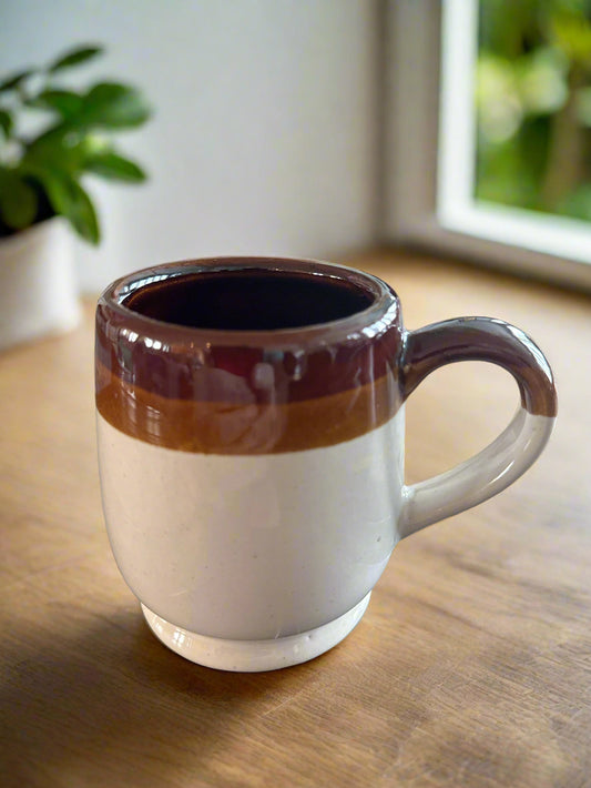 Stoneware Cream With Brown Rims Country Rustic Natural Coffee Mug Cup 4" Tall