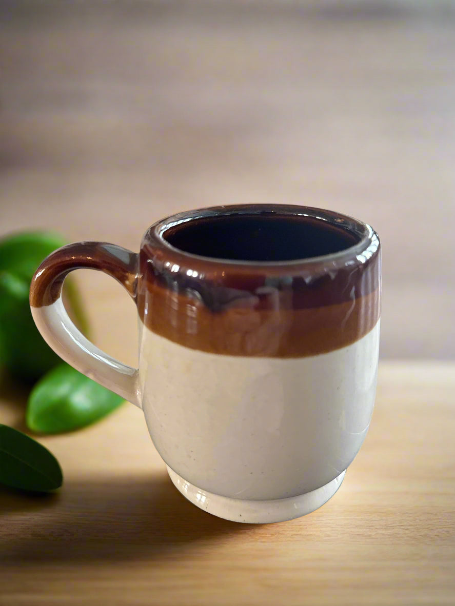 Stoneware Cream With Brown Rims Country Rustic Natural Coffee Mug Cup 4" Tall
