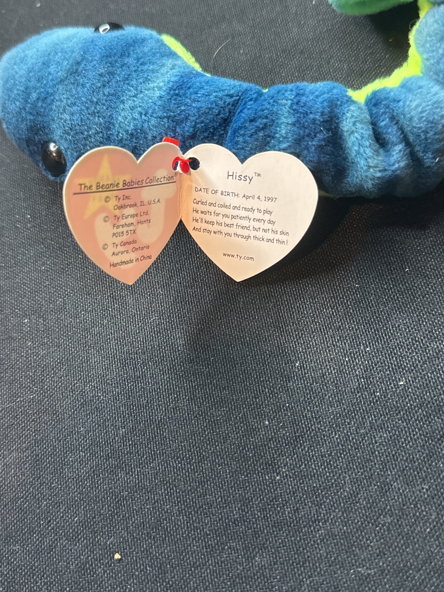 Ty Beanie baby HISSY the Snake No Stamp in Tush Tag