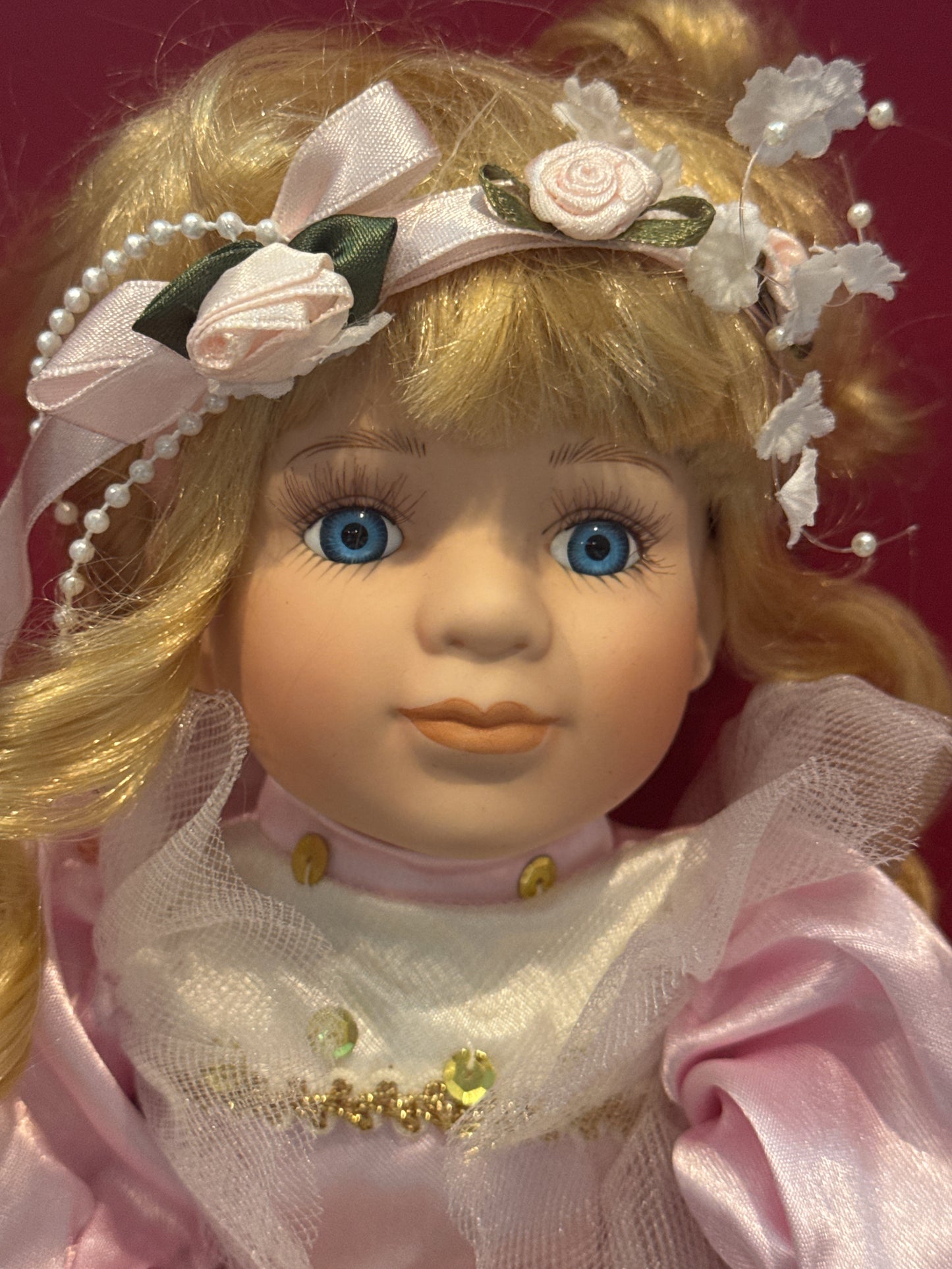 Porcelain Ballerina Collectible Doll 16" with Stand Blonde w/ Blue Eyes