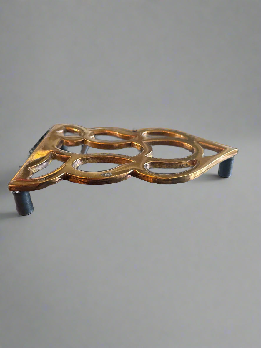 Vintage Brass Trivet Stand Hot Plate 6.75" Long x 5" Wide Iron Stand