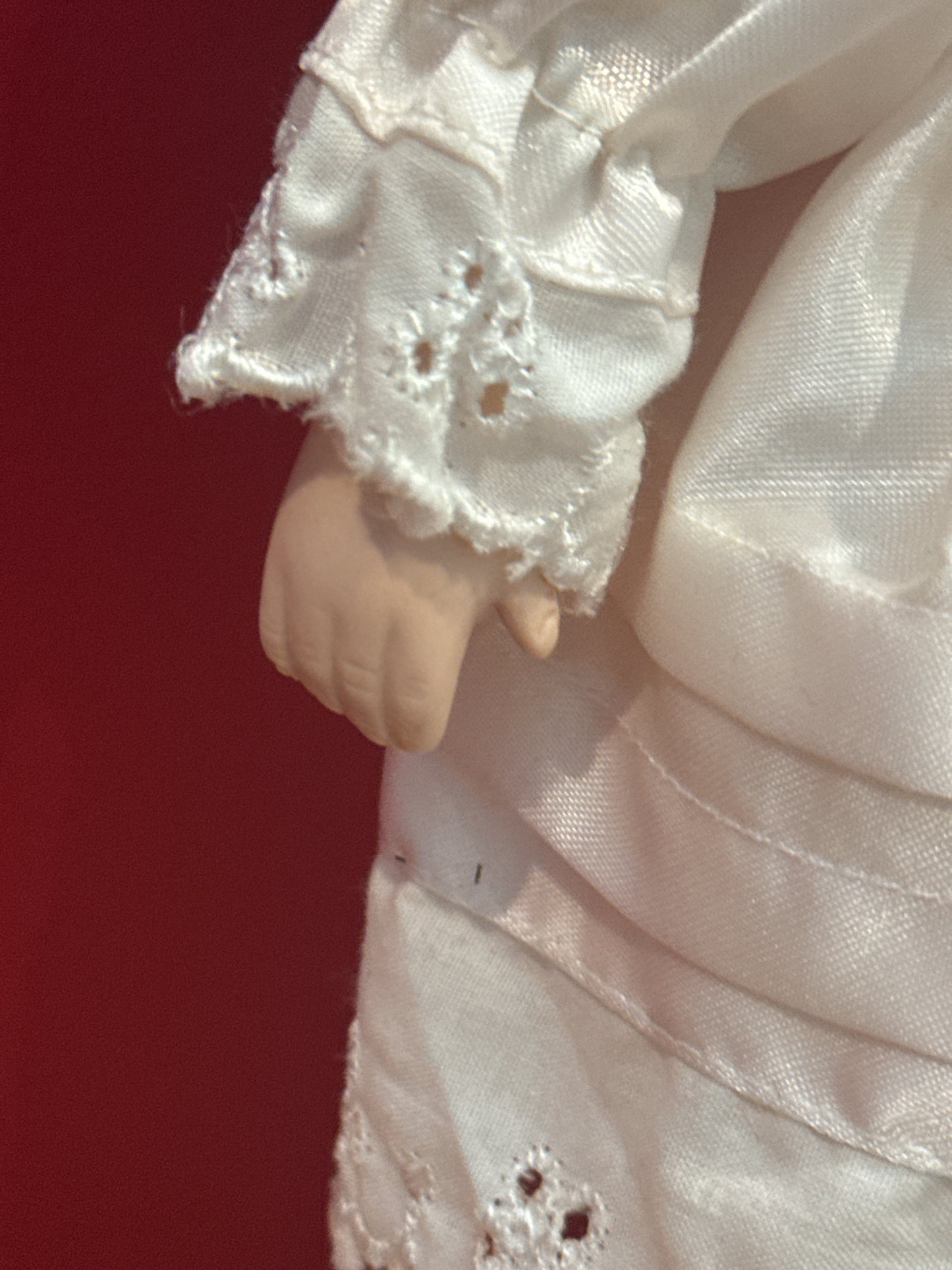 Vintage Blonde Porcelain Collectible Doll White Dress Cutesy Face 12" Tall w/ Stand