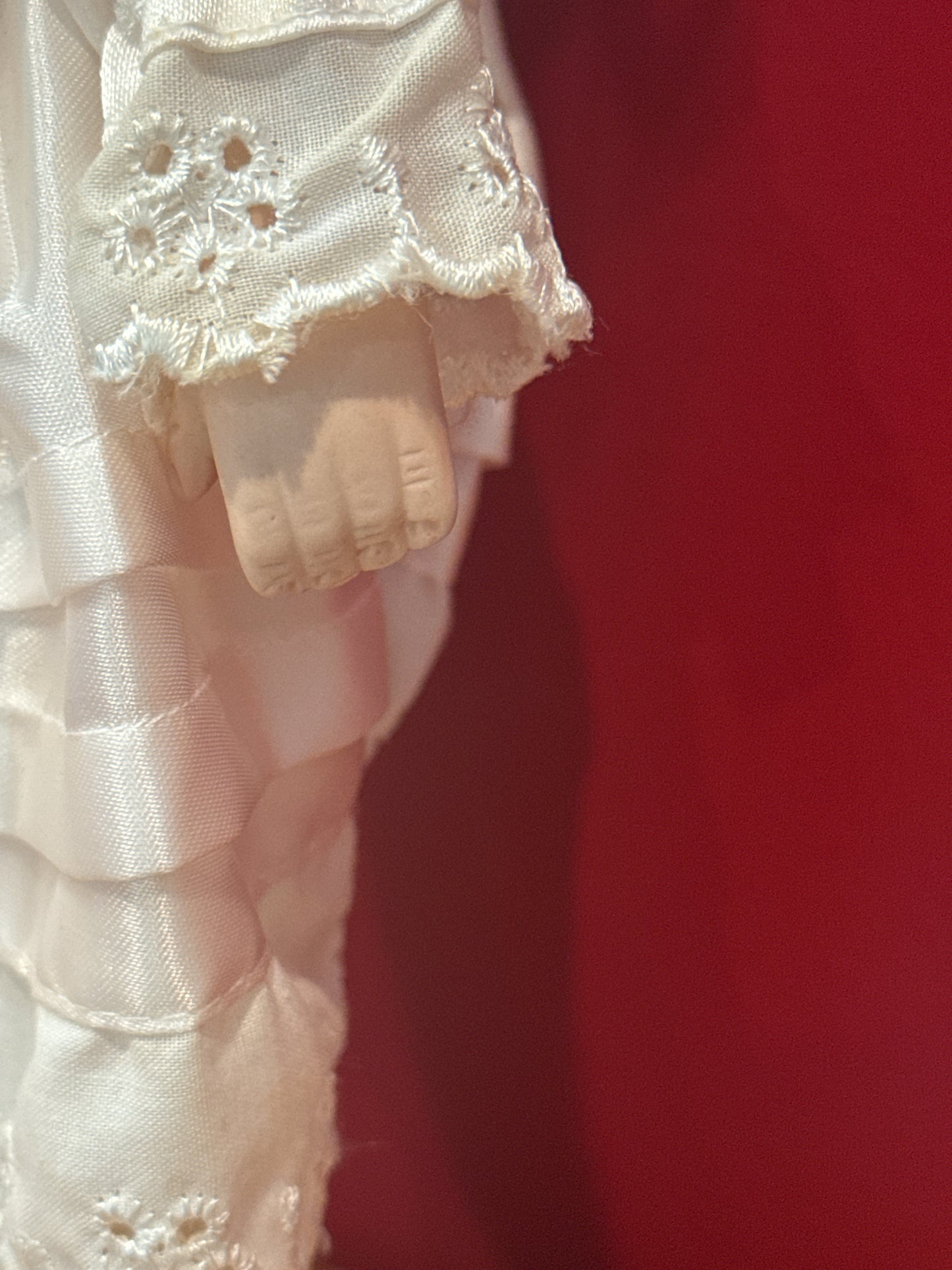 Vintage Blonde Porcelain Collectible Doll White Dress Cutesy Face 12" Tall w/ Stand