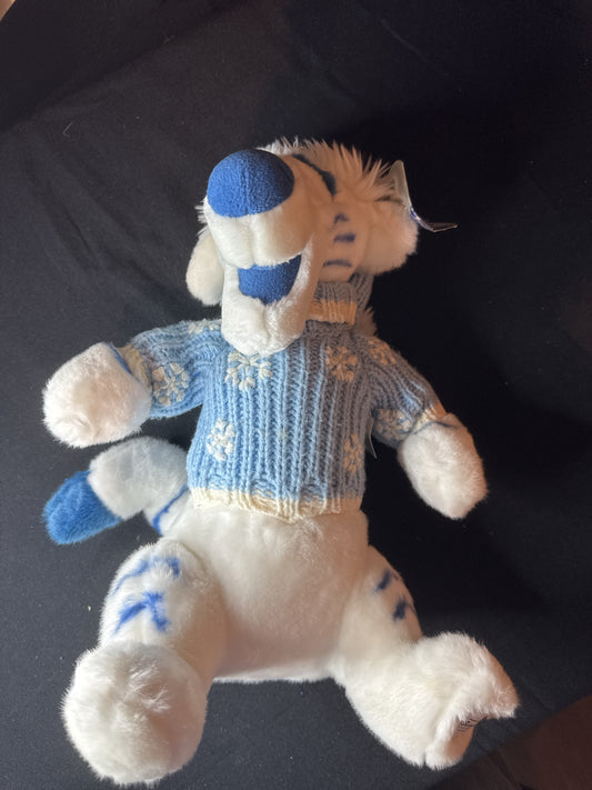 Disney Store Exclusive Winter White w/ Blue Stripes Tigger Plush Knit Sweater 14" Tall Sitting