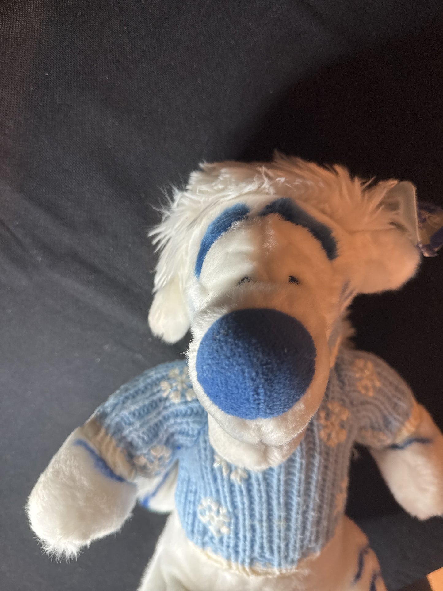 Disney Store Exclusive Winter White w/ Blue Stripes Tigger Plush Knit Sweater 14" Tall Sitting