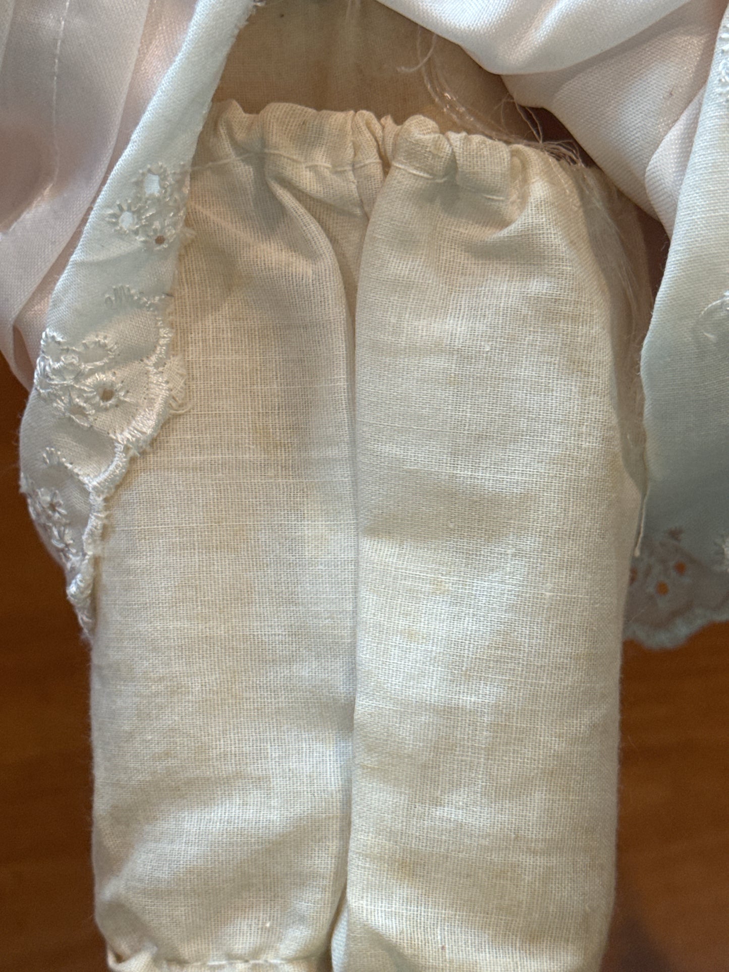 Vintage Blonde Porcelain Collectible Doll White Dress Cutesy Face 12" Tall w/ Stand