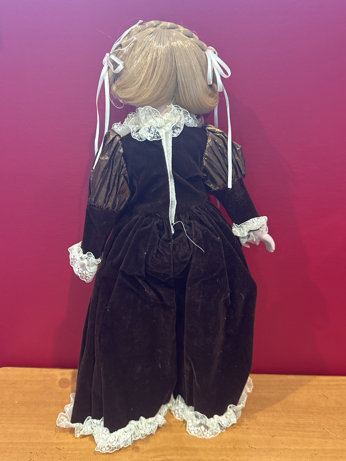 Allison Porcelain Collectible Doll w/ Stand Special Edition 18" Tall Brown Dress Blonde Hair