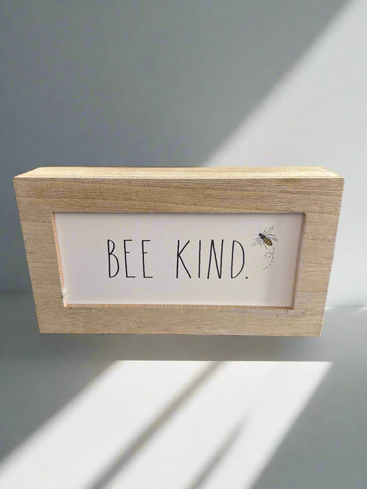 New Rae Dunn Wood Framed "Bee Kind" Sign 9" Long 5" Tall