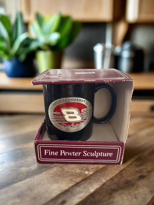 Dale Earnhardt Jr. #8 Budweiser Coffee Mug Cup 12oz Pewter Emblem on Front 4" Tall