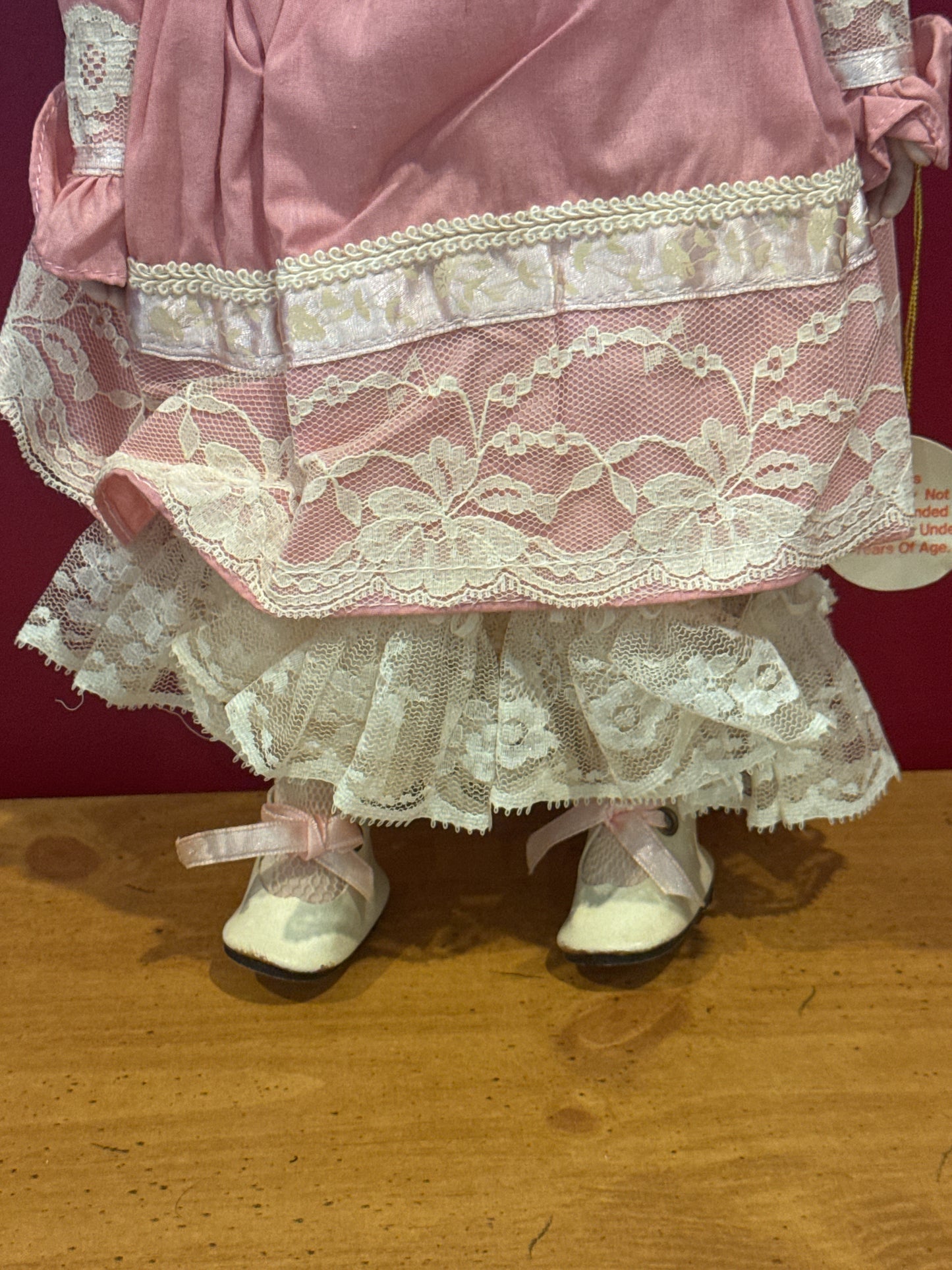 Princess House Katrina 16" Tall Porcelain Collectible Doll Pink & Lace Dress w/ Bonnet 1990