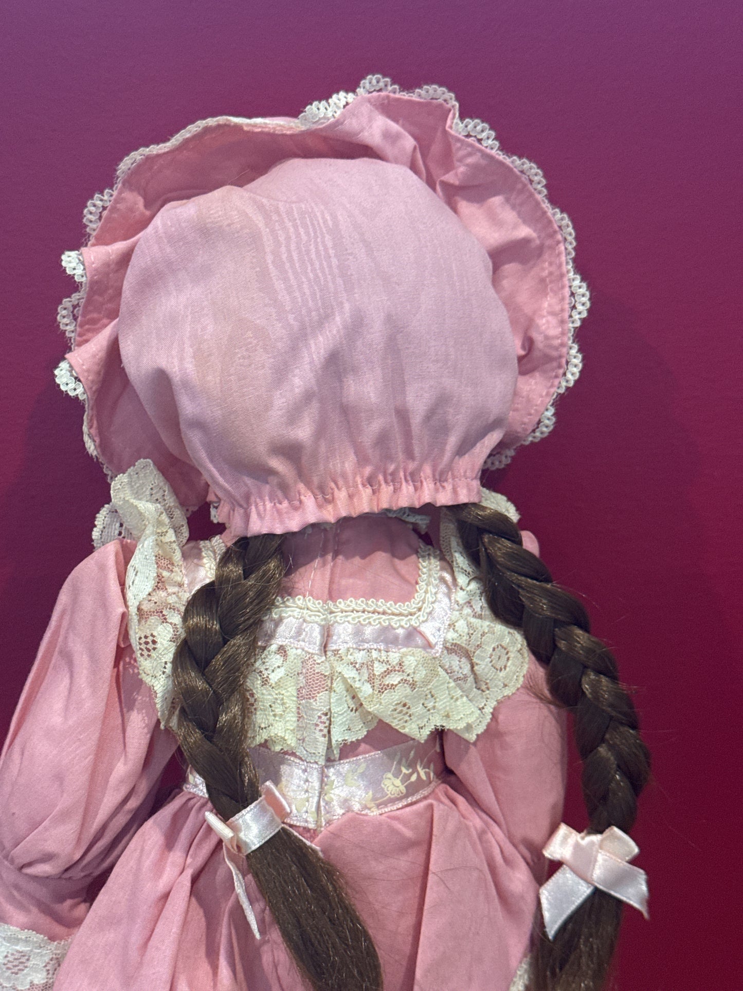 Princess House Katrina 16" Tall Porcelain Collectible Doll Pink & Lace Dress w/ Bonnet 1990