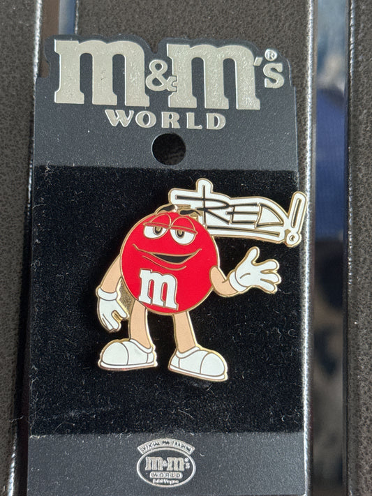 Red M&M World Lapel Pin New. Very Rare