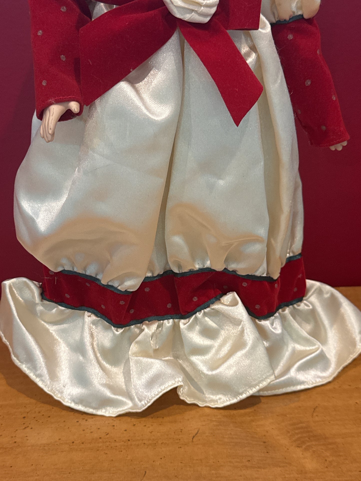 Porcelain Collectible Doll Victorian Holiday Christmas Theme White/Red Dress Blonde Hair 16"