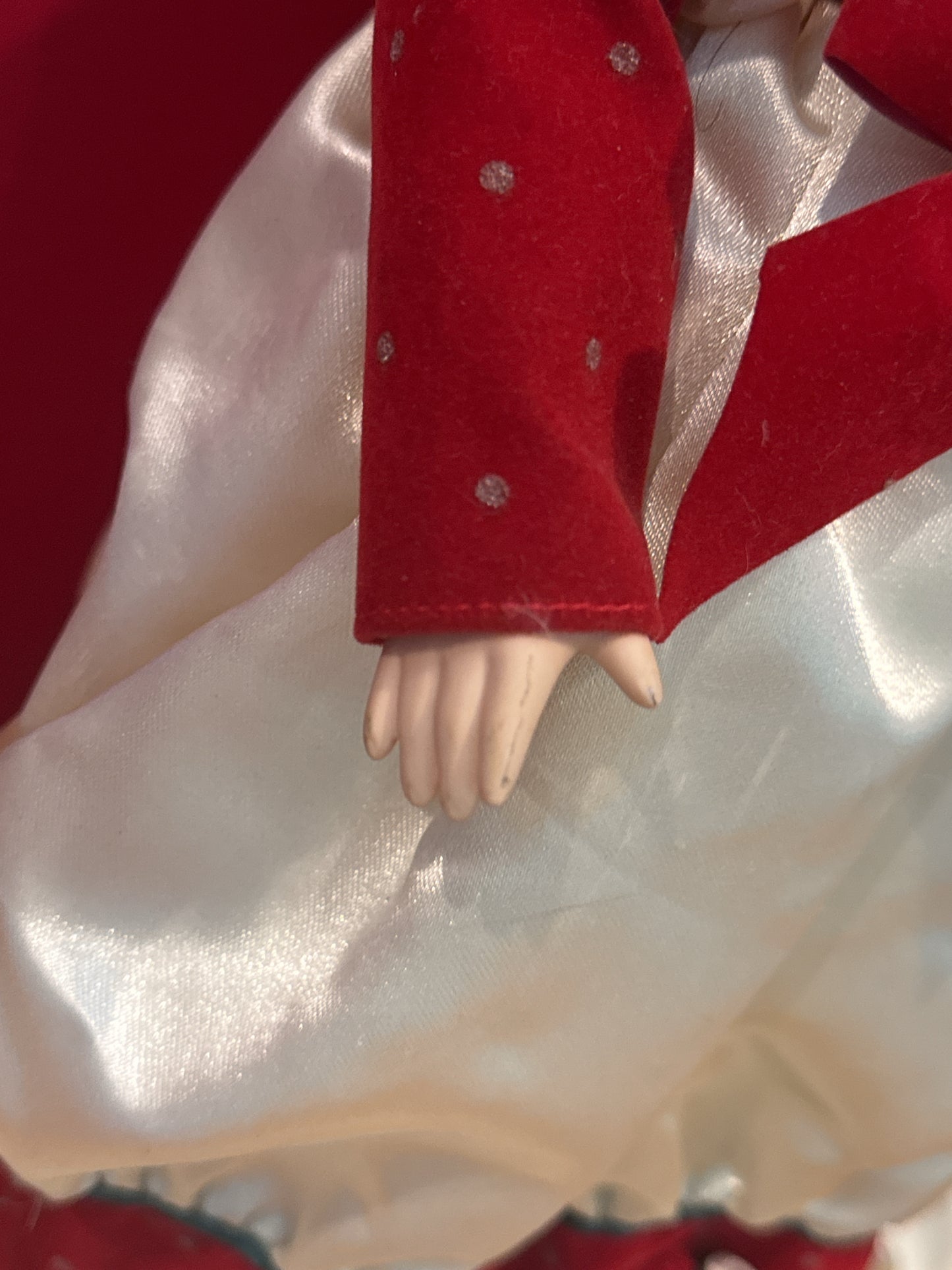 Porcelain Collectible Doll Victorian Holiday Christmas Theme White/Red Dress Blonde Hair 16"