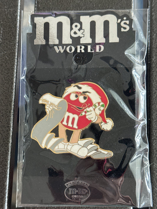 Red Santa M&M World Lapel Pin New in Plastic. Very Rare
