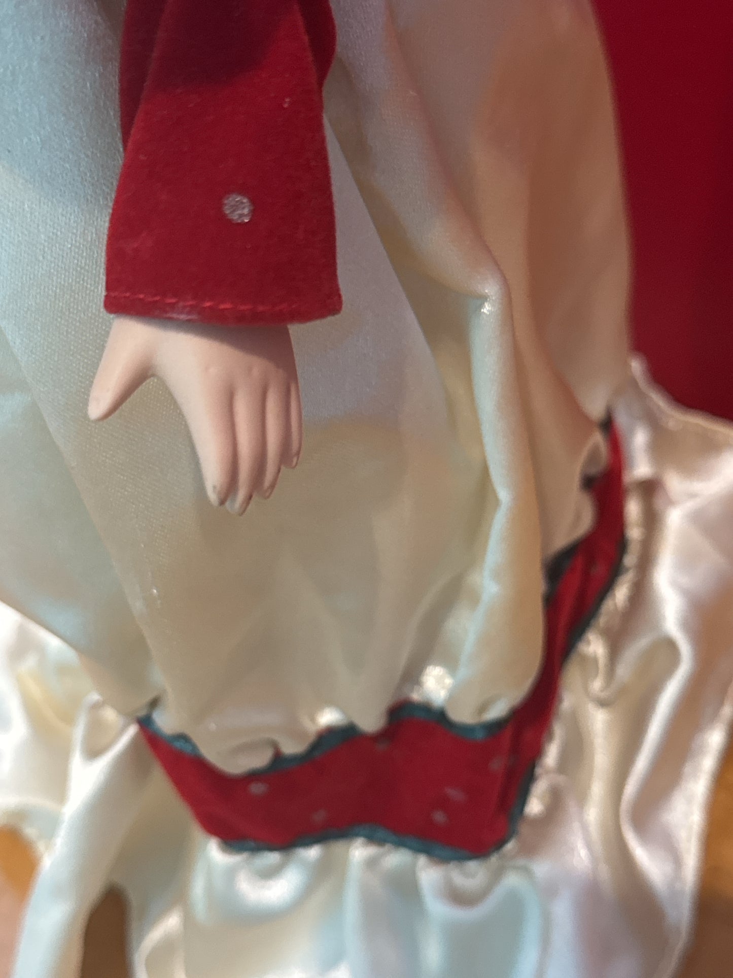 Porcelain Collectible Doll Victorian Holiday Christmas Theme White/Red Dress Blonde Hair 16"