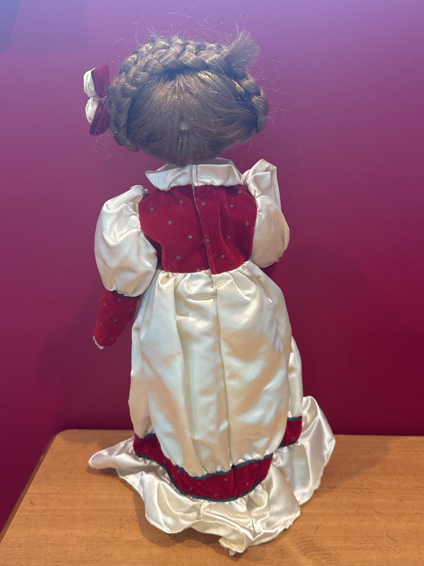 Porcelain Collectible Doll Victorian Holiday Christmas Theme White/Red Dress Blonde Hair 16"