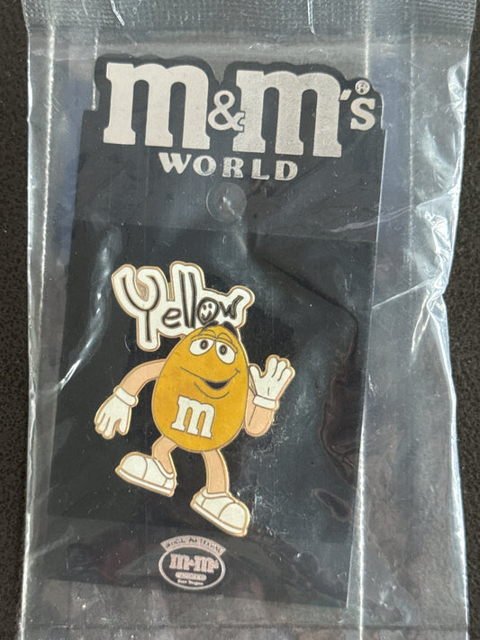 Yellow M&M World Lapel Pin New in Plastic. Very Rare