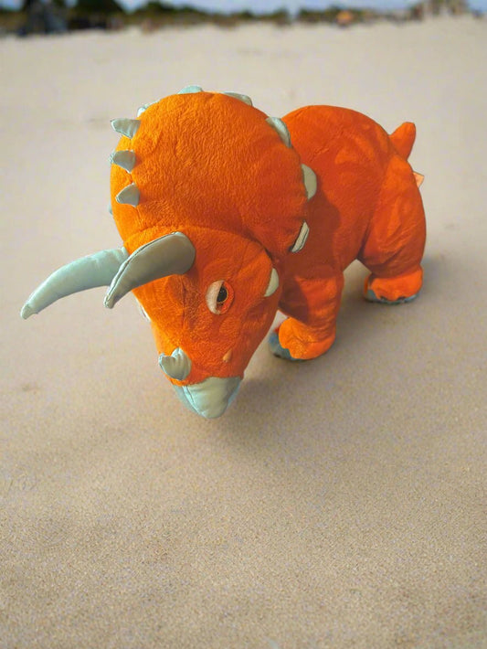 Vintage Manhattan Toy Triceratops Orange Dinosaur Plush Stuffed Animal w/ Horns