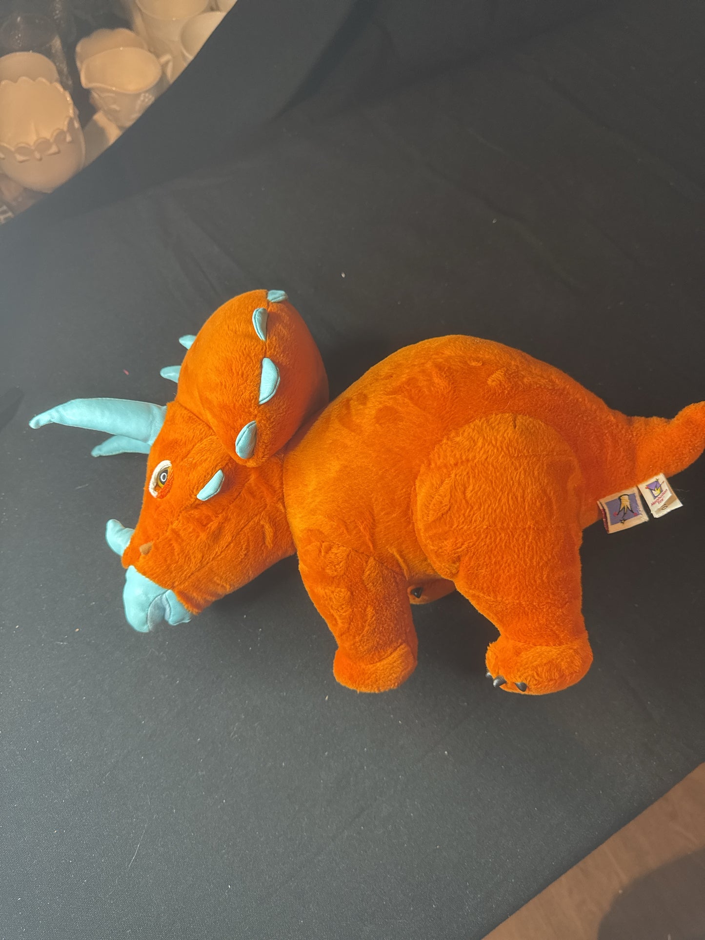 Vintage Manhattan Toy Triceratops Orange Dinosaur Plush Stuffed Animal w/ Horns