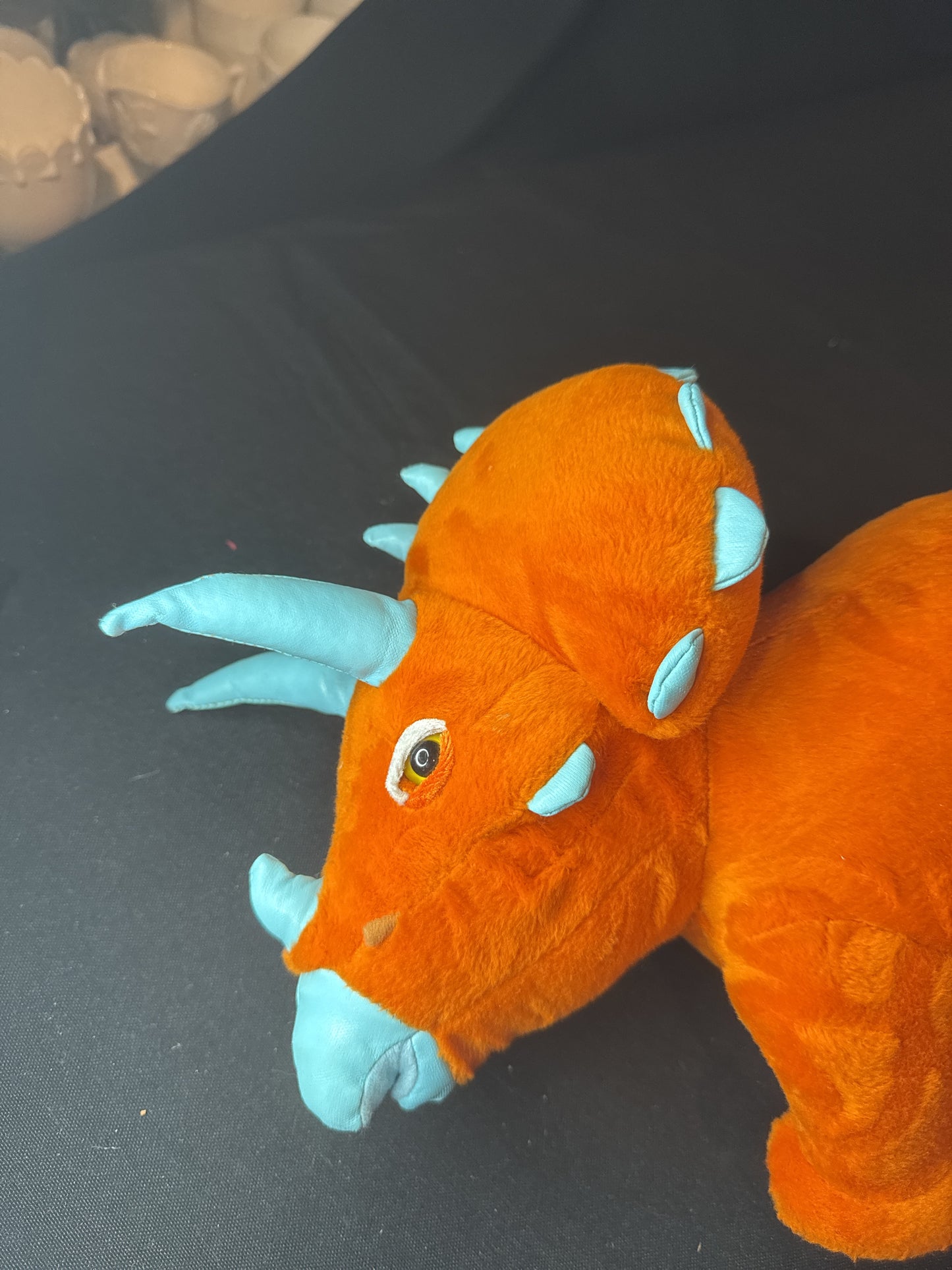 Vintage Manhattan Toy Triceratops Orange Dinosaur Plush Stuffed Animal w/ Horns