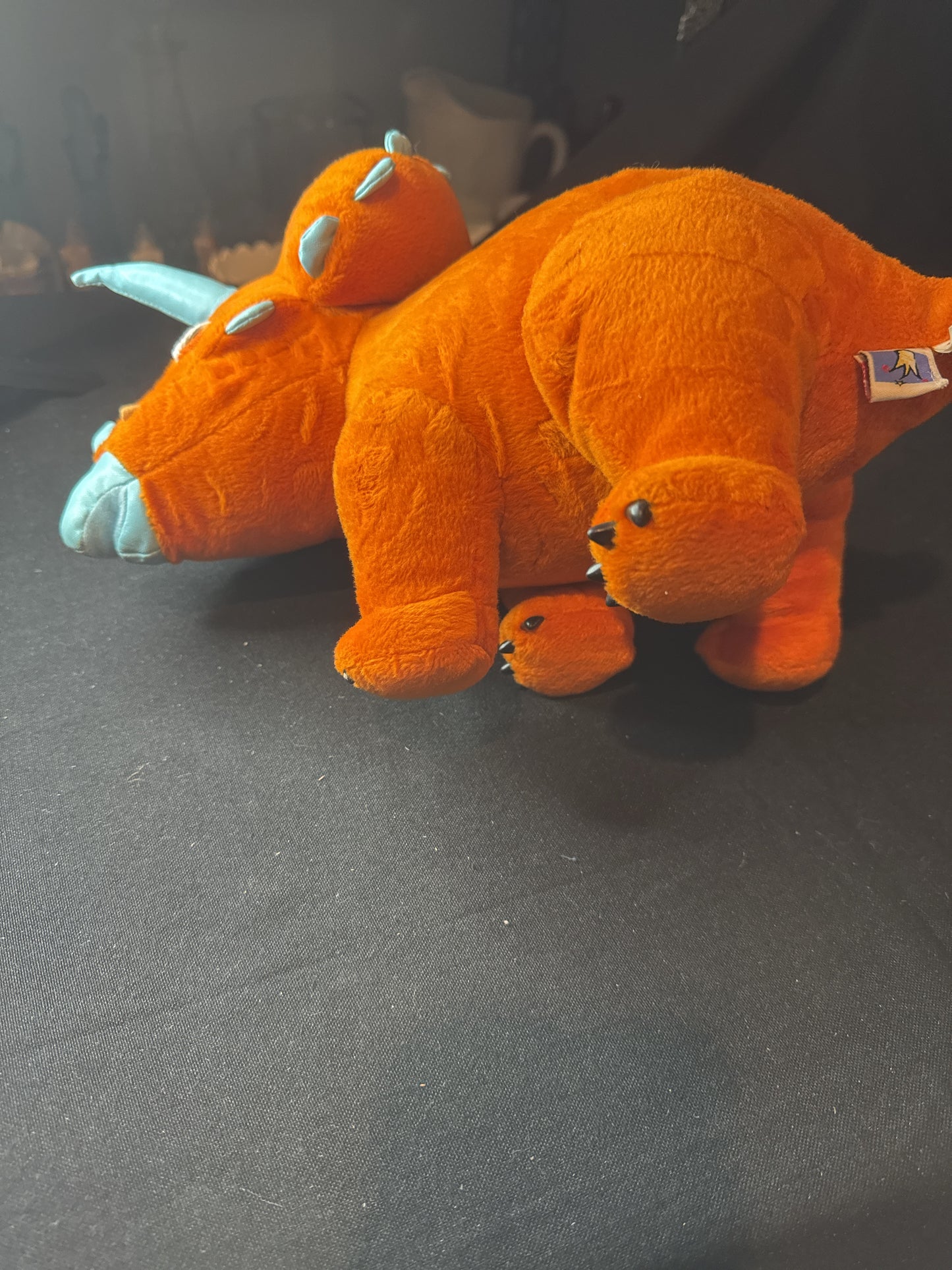 Vintage Manhattan Toy Triceratops Orange Dinosaur Plush Stuffed Animal w/ Horns