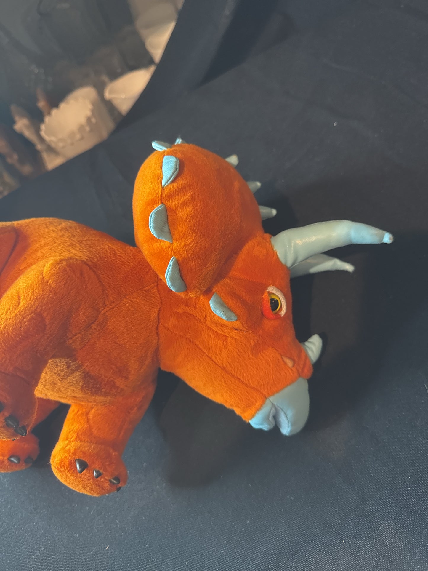 Vintage Manhattan Toy Triceratops Orange Dinosaur Plush Stuffed Animal w/ Horns