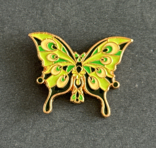 Gold Tone Costume Enamel Butterfly Moth Brooch Pin Green Yellow