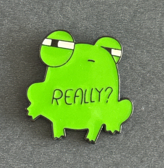 Green Frog w/ Really? On Stomach Enamel Pin