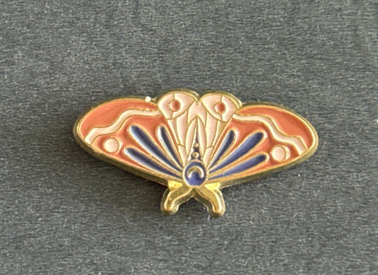 Gold Tone Costume Enamel Butterfly Moth Brooch Pin Pink Blue