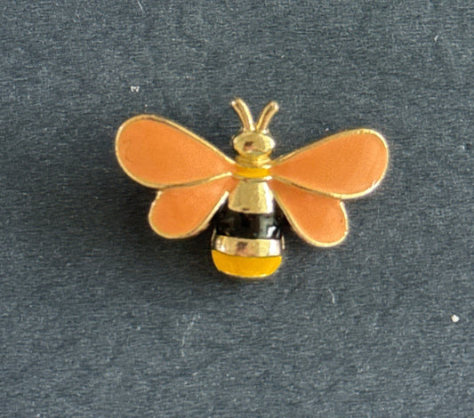 Gold Tone Costume Enamel Bee Butterfly Moth Brooch Pin Orange Black