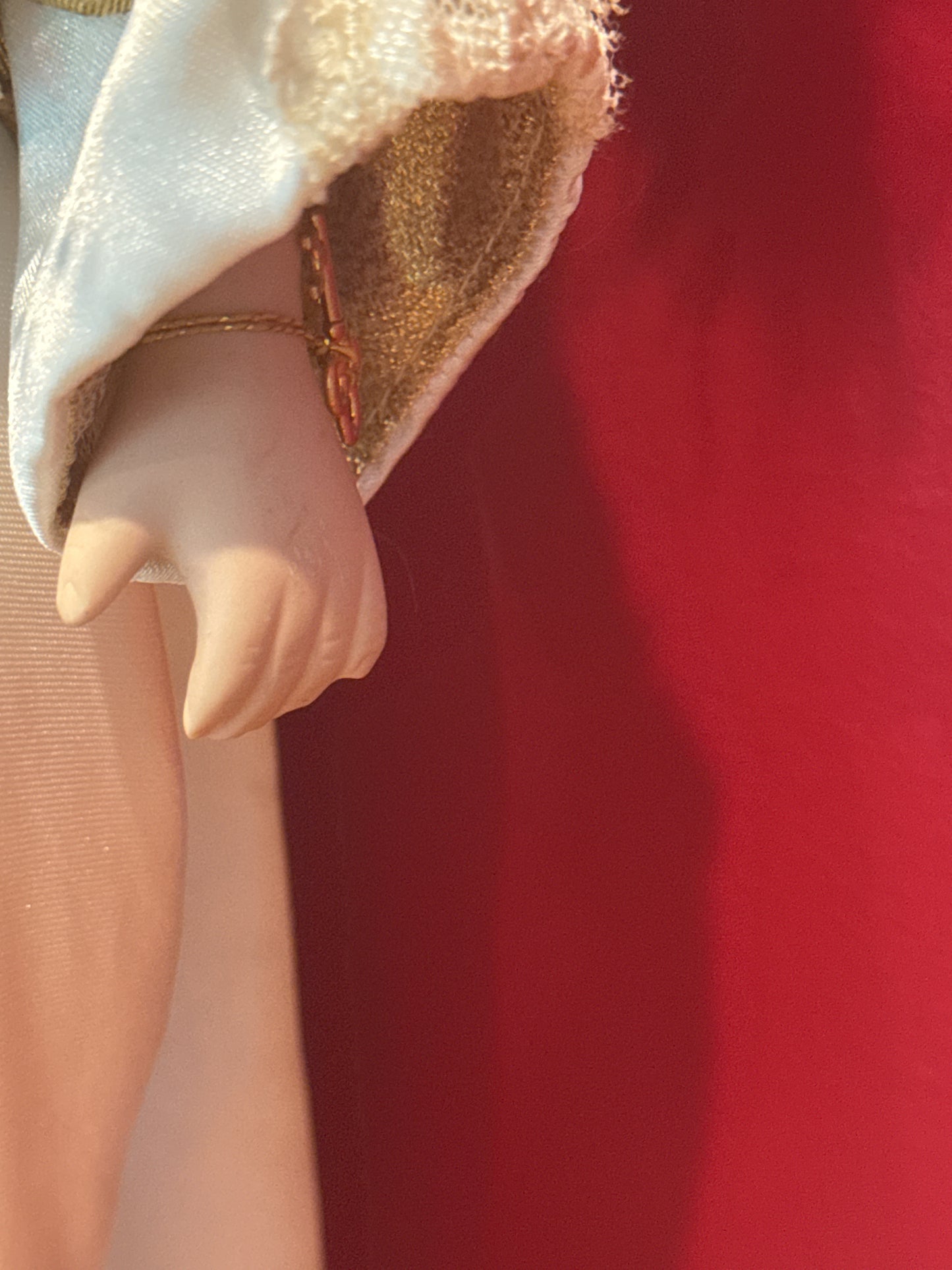 Brass Key Angel Porcelain Collectible Doll w/ Wings Blonde Hair White Dress & Harp 17" Tall