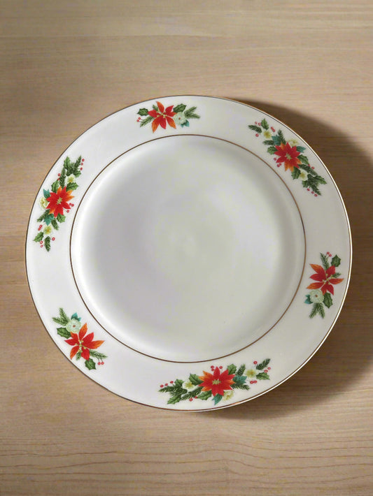 Royal Norfolk 10" Dinner Plate Christmas Poinsettia Design With Gold Inner Trim