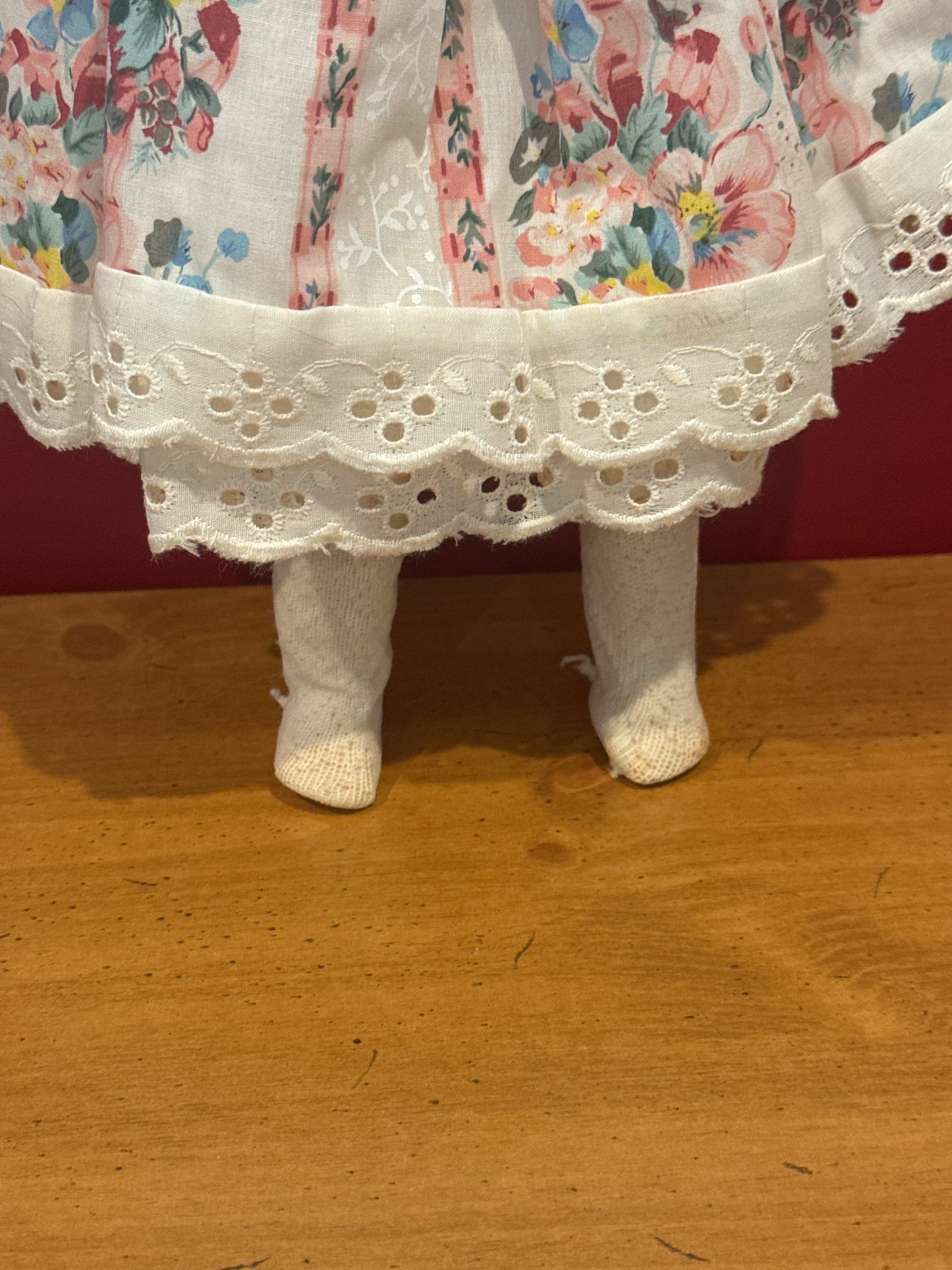 Porcelain Collectible Doll 1990s Brown Curly Hair Floral Print Dress 17" Tall