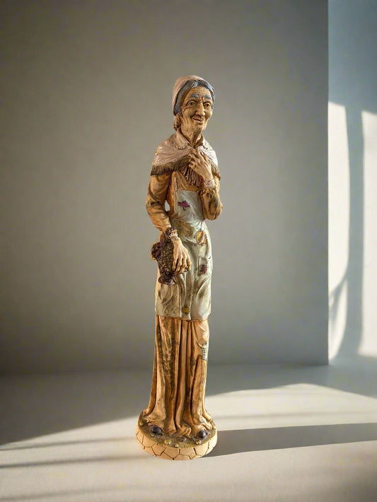 Italian Vintage L. Toni Folk Art Statue - Elderly Woman 20", Exquisite Detail