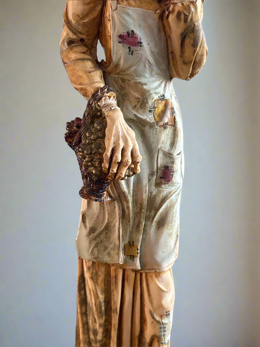 Italian Vintage L. Toni Folk Art Statue - Elderly Woman 20", Exquisite Detail