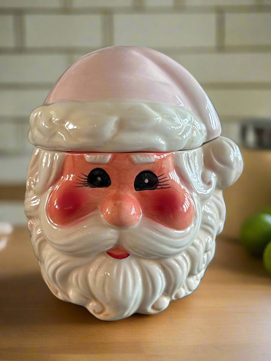Holly Joy By Market Finds Pink Christmas Santa Head Pastel Cookie Jar w/ Tags