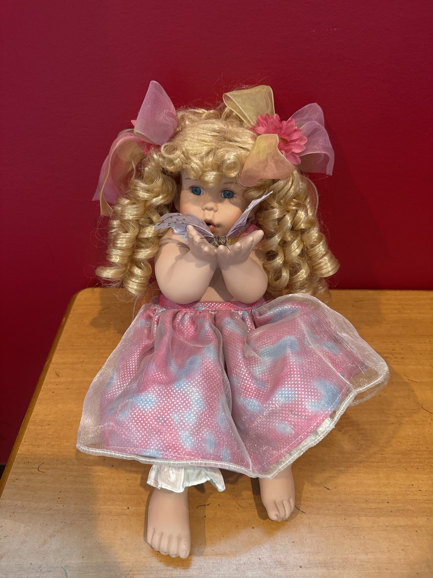 Vintage Lil Papillon Cute Chubby Angel Fairy w/ Butterfly Porcelain Collectible Doll 11" Fantasy