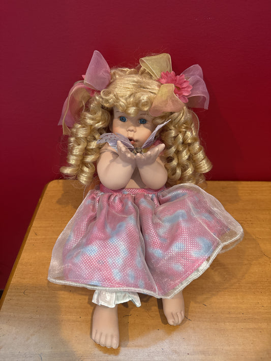 Vintage Lil Papillon Cute Chubby Angel Fairy w/ Butterfly Porcelain Collectible Doll 11" Fantasy