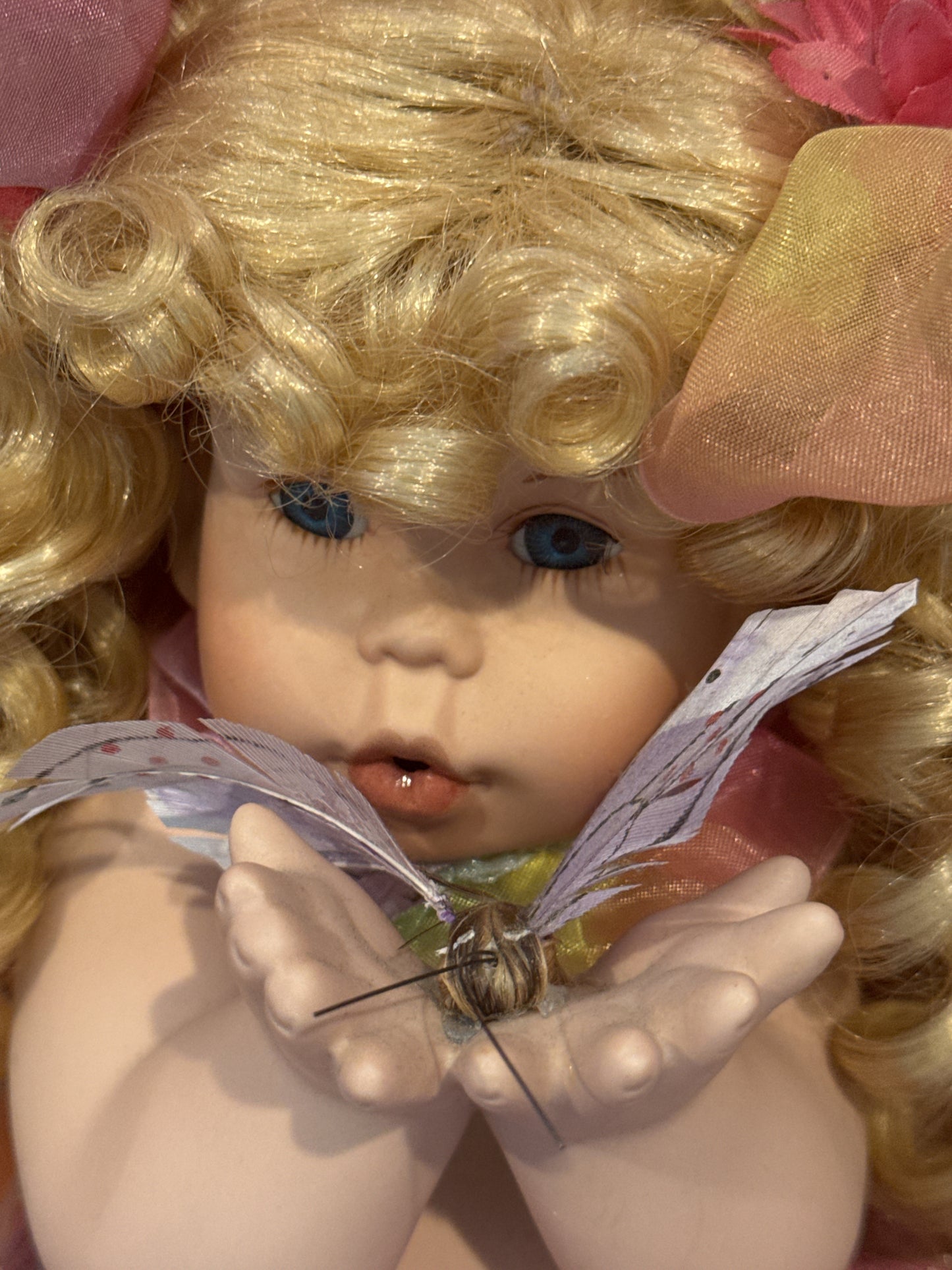 Vintage Lil Papillon Cute Chubby Angel Fairy w/ Butterfly Porcelain Collectible Doll 11" Fantasy