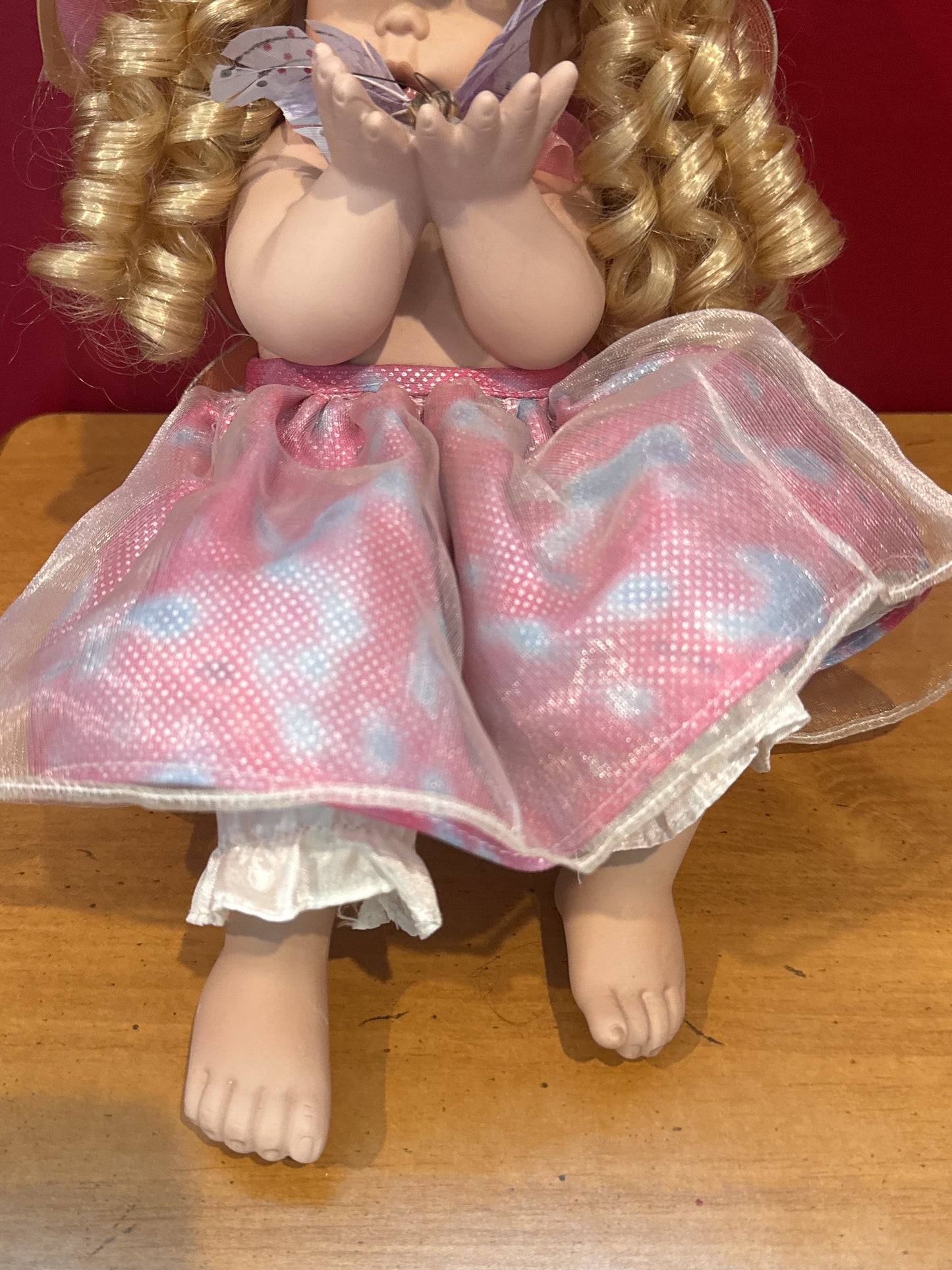Vintage Lil Papillon Cute Chubby Angel Fairy w/ Butterfly Porcelain Collectible Doll 11" Fantasy