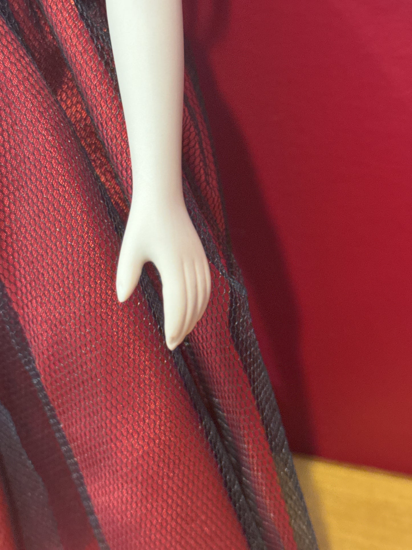Porcelain Collectible Doll Red and Black Dress Blonde Hair Fancy Dress 17" Tall