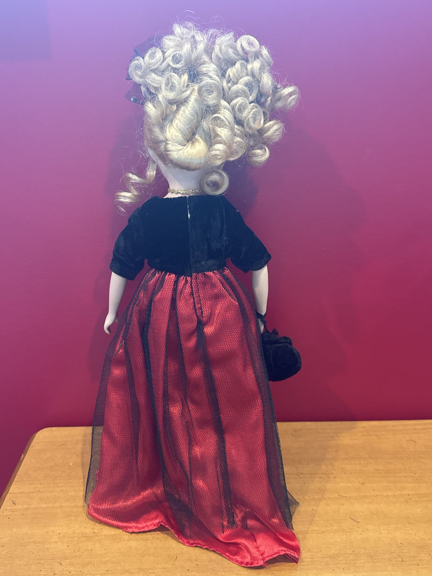 Porcelain Collectible Doll Red and Black Dress Blonde Hair Fancy Dress 17" Tall