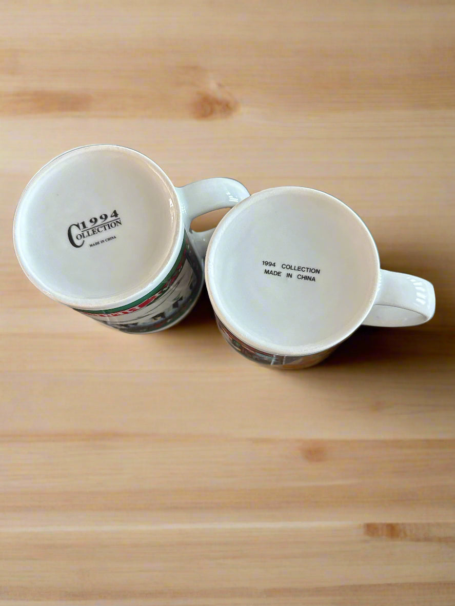 Pair of Vintage Coffee Cups Mugs Christmas Season Greetings 1994 Collection Set