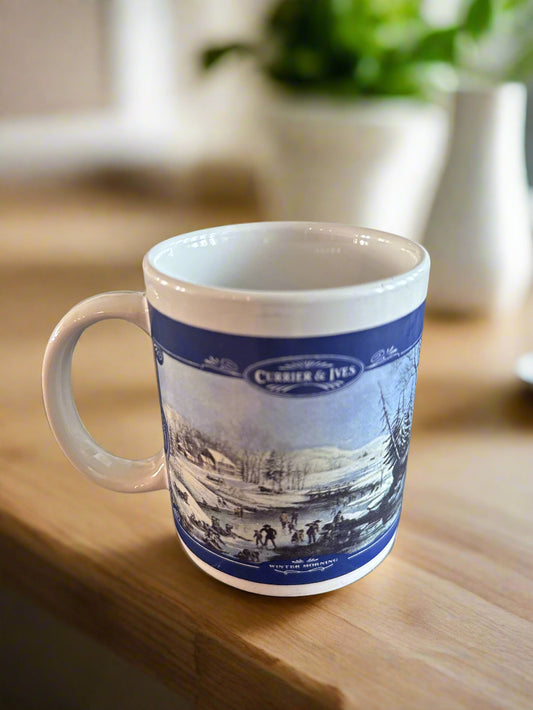 Currier & Ives Houston Harvest Coffee Mug Cup Winter Morning 4" Tall