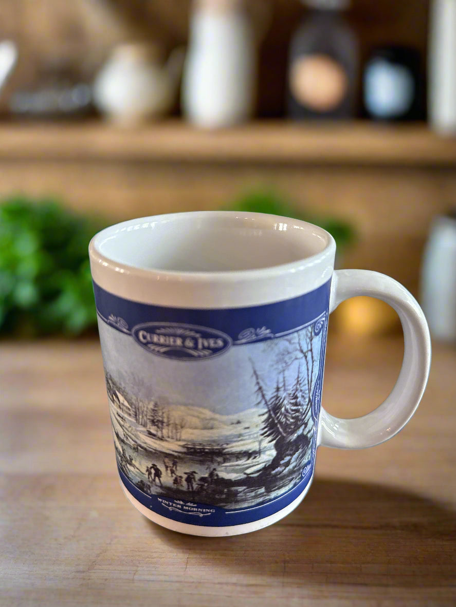 Currier & Ives Houston Harvest Coffee Mug Cup Winter Morning 4" Tall