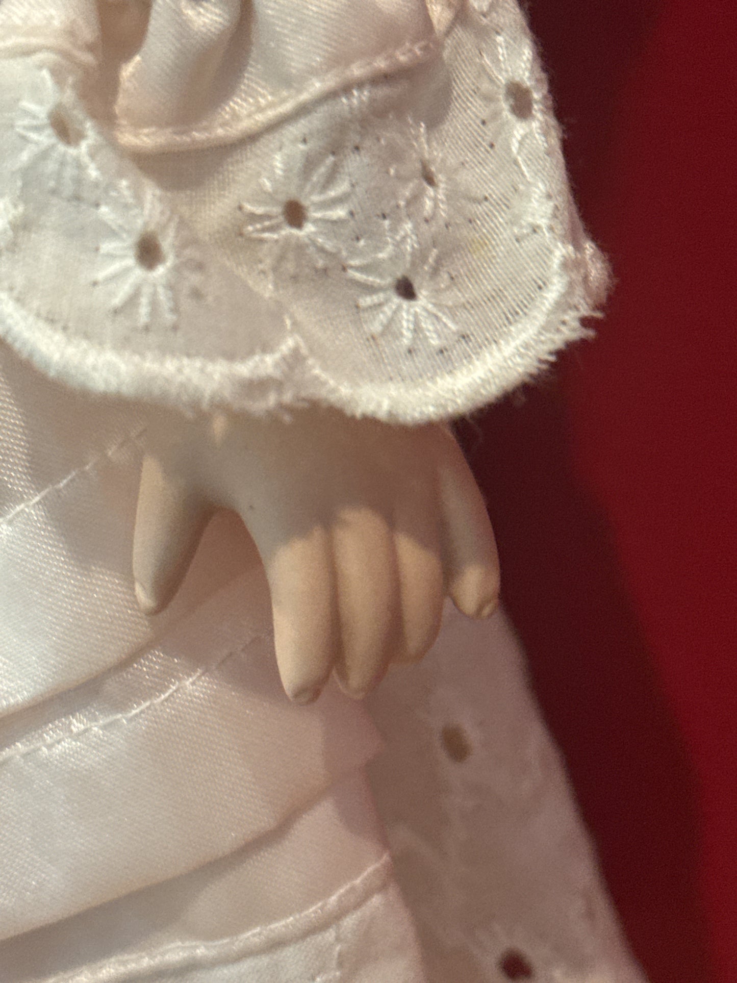 Porcelain Collectible Doll White Dress Curly Blonde Hair Blue Eyes 17" Tall