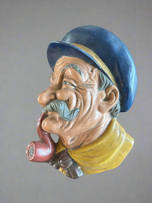 Nautical Boat Captain Sailor Face Wall Mount Figure Smoking Pipe Decor Man Cave