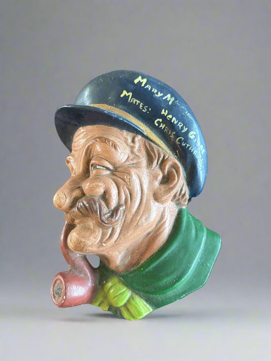 Nautical Boat Captain Sailor Face Wall Mount Figure Smoking Pipe Decor Mary M. Mates