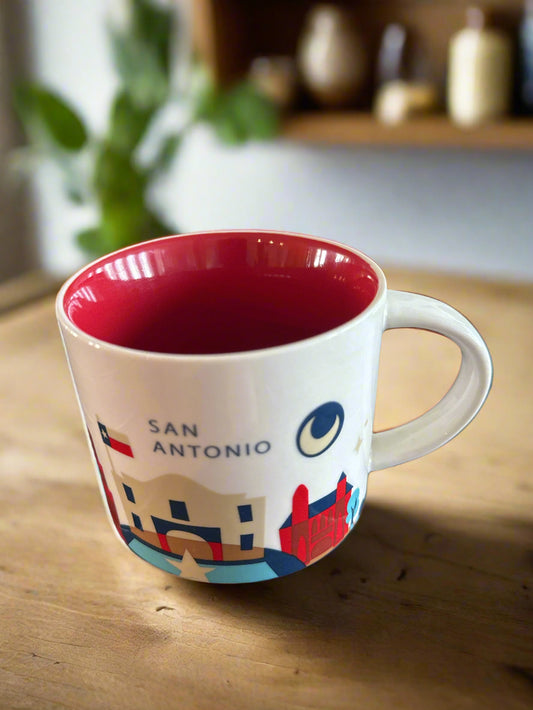 San Antonio Starbucks 2013 You Are Here Collection Coffee Cup Mug Red Interior 3.5" Tall
